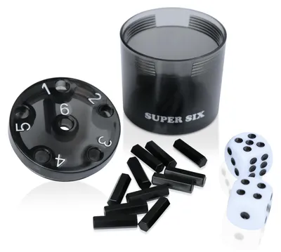 Produktbild von BestSaller 3013 SUPER SIX Würfelspiel ABS Kunststoff, auch für die Reise, 36 Spielstäbchen & 2 Würfel, schwarz