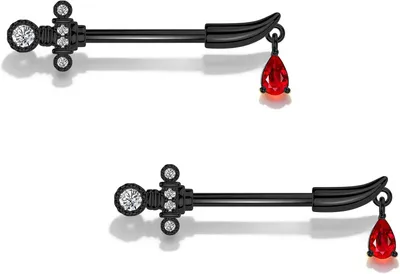 Image de Piercing pour mamelon, forme dague, avec pendentif en forme de goutte, calibre 14G, zirconium rouge, pour le sein