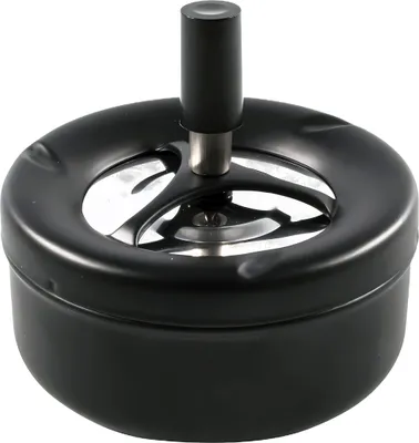 Produktbild von ASCHENBECHER Ø11cm aus Edelstahl Schwarz matt Drehaschenbecher Druckaschenbecher Windaschenbecher Ascher 1