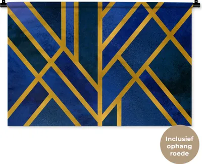 Produktbild von MuchoWow® Wandteppich Wandbehang Gold - Blau - Muster 90x60 cm Tapisserie Dekoration Wandtuch - Wandskulpturen - Bildteppich