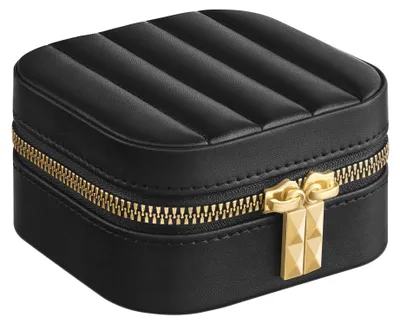 Imagen del producto de Caja pequeña para guardar joyas, con espejo, compartimentos prácticos, compacta, ideal para llevar de viaje