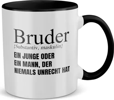 Produktbild von 22Feels Bruder Geschenk Geburtstag Weihnachten Geschwister Tasse Jungs Männer Haferl Teenager Bruderherz (Weiss-Schwarz)