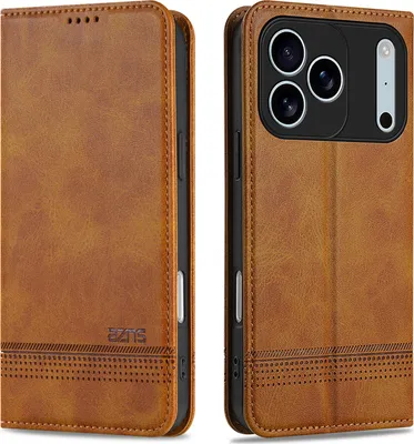 Image de coque pour iPhone 17 Pro, Portefeuille avec fermeture magnétique et support, coque en cuir pour iPhone 17 Pro Marron