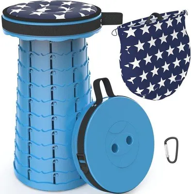 Produktbild von Faltbarer Campinghocker mit Kissen – Teleskopischer und leichter Stuhl für den Außenbereich – Tragfähigkeit bis 200 kg – Perfekt für Camping, Grillpartys und den Einsatz zu Hause