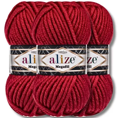 Imagen del producto de Alize 3x 100g Superlana Megafil, hilo grueso, color sólido, ideal para tejer a crochet o a dos agujas (Rojo - 56)