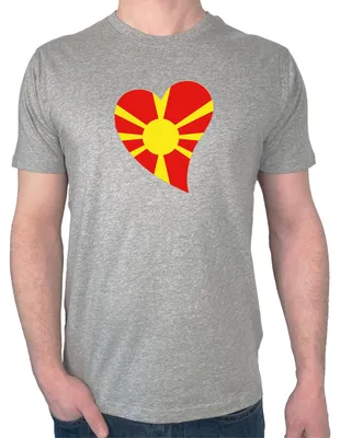 Produktbild von Huuraa Herren T-Shirt Mazedonien Flagge Herz S Sport Grey Bio Baumwolle Fairtrade Herrenshirt Geschenkidee