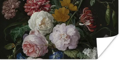 Produktbild von MuchoWow® Poster Stilleben mit Blumen in einer Glasvase - Gemälde von Jan Davidsz. de Heem 80x40 cm