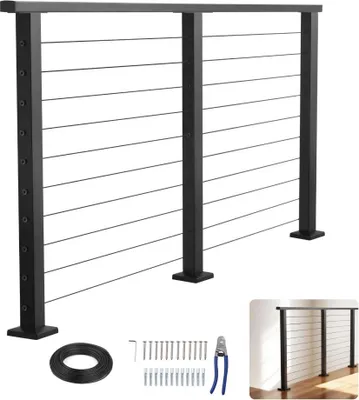 Produktbild von Balokon Geländer-Komplettset - mit Pfosten & mattschwarzem Edelstahl-Handlauf - Brüstung für Außen-/Innentreppen - mit waagerechten Löchern - Passend für Treppen, Terrassen, Balkone - Maße: 50x25x1981mm
