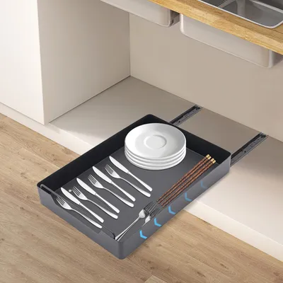 Image de Tiroir de cuisine extensible Tiroir d'armoire jusqu'à 25kg 43*30*7cm Noir