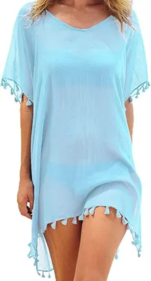 Produktbild von Damen Strandkleid Sommerkleid Bikini Cover Up Sommer Bademode Longshirt Tunika Strandponcho