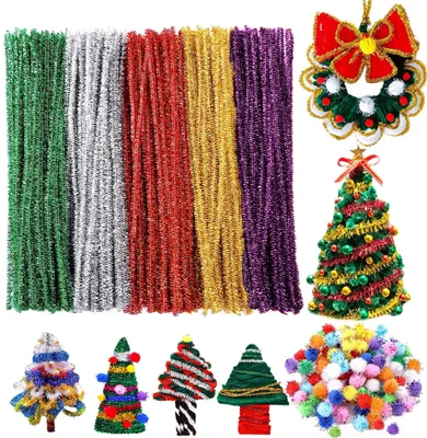 Produktbild von 500 Stück Pfeifenreiniger, Weihnachtsglitzer-Pfeifenreiniger, für kreative Weihnachtsdekorationsartikel, Kunst- und Handwerksprojekte