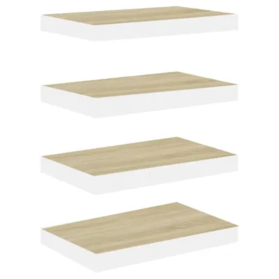 Image de Étagères flottantes 4 pcs chêne et blanc 50x23x3,8 cm MDF