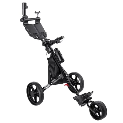 Produktbild von Dreirädriger Golf-Trolley, faltbar, leicht, aus Aluminium, mit Fußbremse und Schirm-/Getränkehalter