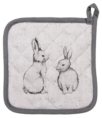 Produktbild von Clayre & Eef Topflappen 20x20 cm Beige Grau Baumwolle Kaninchen