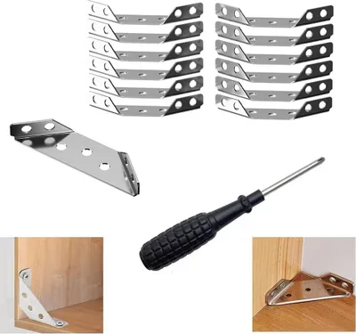 Produktbild von 12 Stück Eckverbinder mit Schraubendreher, Edelstahl-Dreieckstütze Eckverbinder, Möbelbauecke Metallecke, Möbelecke Metallecke für Holzmöbel