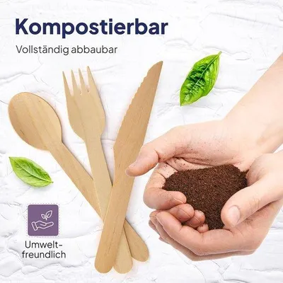 Produktbild von Holz-Einweggabeln, 15,7 cm Länge, biologisch abbaubar, 200 Stück, umweltfreundliche Verwendung - Vemera