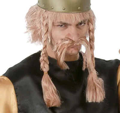 Immagine prodotto di Parrucca da guerriero vichingo con baffi, trecce, look medievale, palissandro, colore: giallo