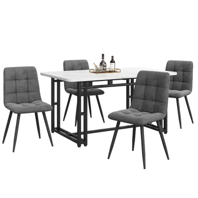 Produktbild von Abrihome 140x80cm Esstisch-Set mit 4 Stühlen, Esszimmer-Set mit schwarzem Metalltisch für Küche und Wohnzimmer