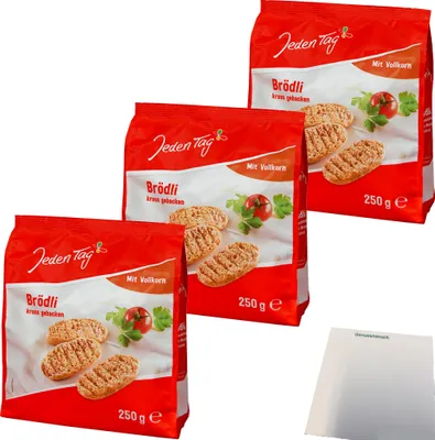 Produktbild von Jeden Tag Brödli Vollkorn kross gebacken 3er Pack (3x250g Packung) + usy Block