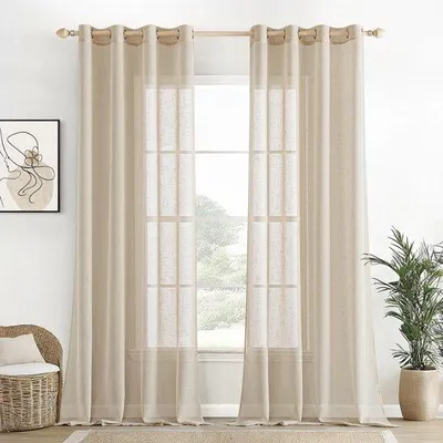 Obrázek produktu pro Unyqoos® Transparentní záclony, sada 2 kusů s oky – 140 x 225 cm, béžová barva, kvalitní, průsvitný design vhodný do obývacího pokoje a ložnice