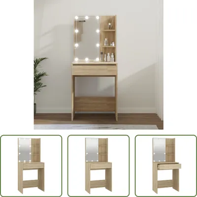 Produktbild von The Living Store Schminktisch mit LED Sonoma-Eiche 60x40x140 cm