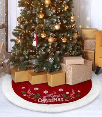 Productafbeelding van PromoHome® kerstboomversiering – Rode feestelijke boomkleed met sneeuwmotief, diameter 122 cm, polyester