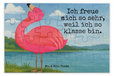 Produktbild von Mr. & Mrs. Panda Puzzle Flamingo Stolz Design 24 Teile - Weiß - Geschenk, glücklich, 500, Puzzlespiel, Selbstliebe, 300, Mama, 1000, 1500