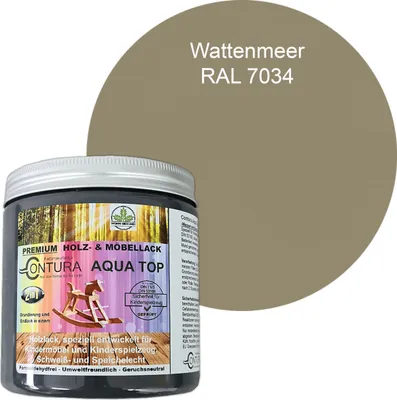 Produktbild von Contura 250ml. Möbellack Lack für Kinderspielzeug Buntlack DIN EN71/3 Buntlack Holzlack - RAL 7034 Wattenmeer