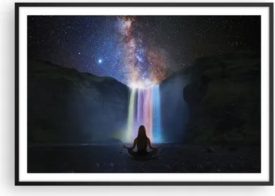 Produktbild von Gerahmtes Poster - Schwarzer Rahmen - Wasserfall die Sterne Meditation - 100x70 cm - Wand Bild - Wanddeko - Wandbilder - Kunstposter - Wandposter - Bilderrahmen - Bilder - P2BAA100x70-4774