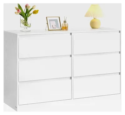 Produktbild von Kommode mit 6 Schubladen, Wäschekommode für Schlafzimmer, 40 x 119,4 x 75 cm, KAILYN Kollektion, schneeweiß