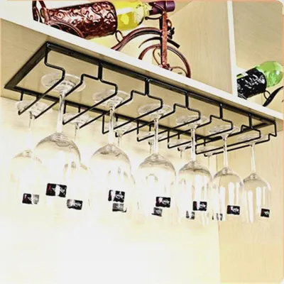 Produktbild von Glashalter zum Aufhängen – Halterung für Weinglas mit 5 Schienen für 10-15 Gläser, 50 x 22,5 x 5,5 cm, Schwarz, 6 Rails