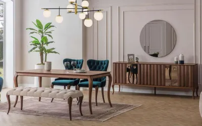 Produktbild von Braun-Weiße Esszimmer Möbel Chesterfield Designer Bank Luxus Esstisch