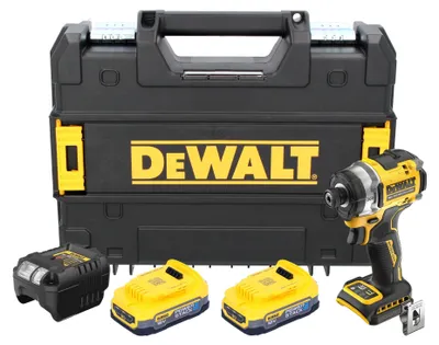 Zdjęcie produktu dla Akumulatorowy klucz udarowy DeWalt DCF 860 E2T 18 V 282 Nm 1/4" bezszczotkowy + 2x akumulator Powerstack 1,7 Ah + ładowarka + TSTAK