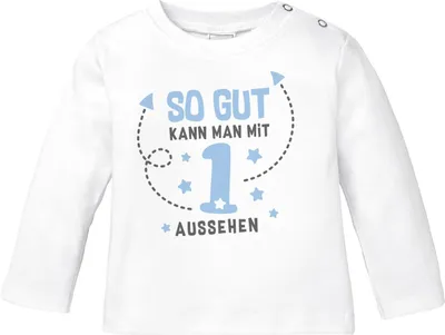 Produktbild von Baby Langarmshirt erster Geburtstag Spruch so gut kann man mit 1 bzw 2 aussehen Babyshirt Shirt MoonWorks® 1 weiß/blau 56/62 (1-3 Monate)