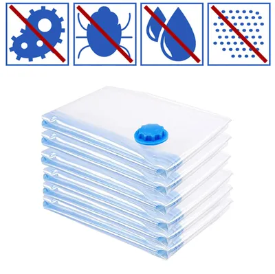 Immagine prodotto di Set di 6 sacchetti sottovuoto Eikuavons, dimensioni 60x80 cm, ideali per conservare abbigliamento e biancheria, sacchi per vestiti salvaspazio con valvola, riutilizzabili e trasparenti