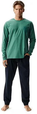 Produktbild von Herren Pyjama Atlantic klassisch 100% Baumwolle grün marineblau L