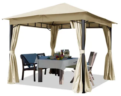 Produktbild von Gartenpavillon 3x3 m ca. 180 g/m² Dachplane wasserdicht Pavillon mit 4 Seitenteilen in Champagner