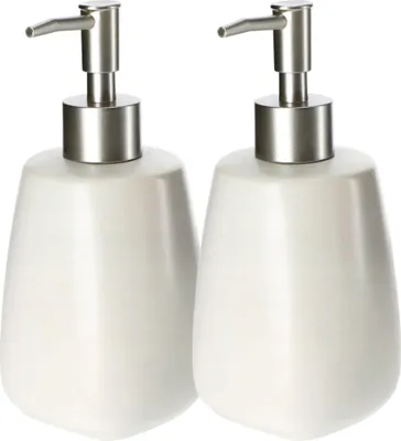 Immagine prodotto di Dispenser di sapone in Vetroceramica KADAX con pompa per bagno e cucina "Palmi", 400ml, beige, 2 pezzi