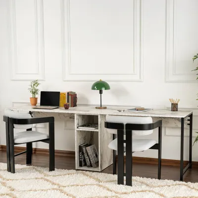 Produktbild von Dmora Schreibtisch Caprioli 240x60x74h cm Weiß, 1 Regal, 1 Fach