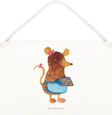 Produktbild von Mr. & Mrs. Panda Schild Maus Kekse DIN A5 - Weiß - Geschenk, Wandbild Holz, Weihnachtskekse, Plätzchen, holzbild, Weihnachten, Deko, Winter, kleine aufmerksamkeit