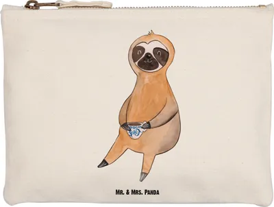 Produktbild von Mr. & Mrs. Panda utensilientasche Faultier Kaffee Größe M - Weiß - Geschenk, Faultiere, kosmetiktäschchen, Pinseltasche, Kaffeetasse, Coffeelover, Etui, Pouch, Coffee