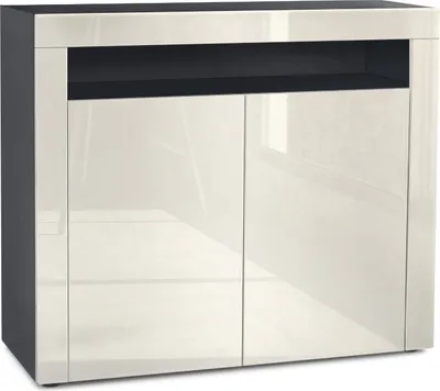 Produktbild von Vladon Kommode Valencia,  Germany, Sideboard mit 2 Türen und 1 offenem Fach, Schwarz matt/Creme Hochglanz/Creme Hochglanz (108 x 92 x 40 cm)