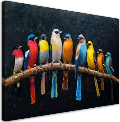 Produktbild von Leinwandbild Vögel Tiere Bunt 90x60 Feeby Bunt bild für die wand bereit zum aufhängen