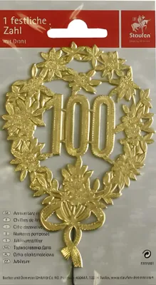 Produktbild von DEMMLER Festliche Zahl 100 gold 8x12cm mit Draht