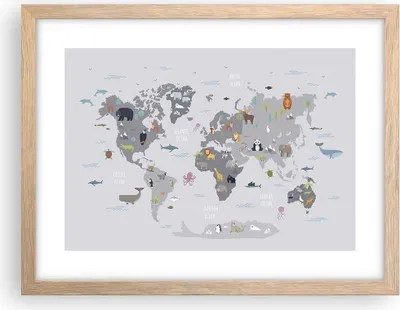 Produktbild von Gerahmtes Poster - Rahmen in heller Eiche - Karte die Welt Kontinente - 40x30 cm - Wand Bild - Wanddeko - Wandbilder - Kunstposter - Wandposter - Bilderrahmen - Bilder - Kunstdruck - P2NAA40x30-5033