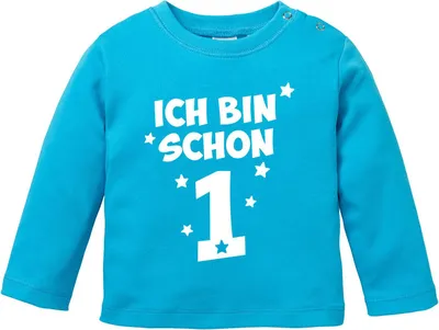 Produktbild von Baby Langarm-Shirt 1. Geburtstag Spruch Ich bin schon 1, Geburtstagsshirt Jungen Mädchen Baumwolle MoonWorks® türkis 92/98 (16-24-Monate)