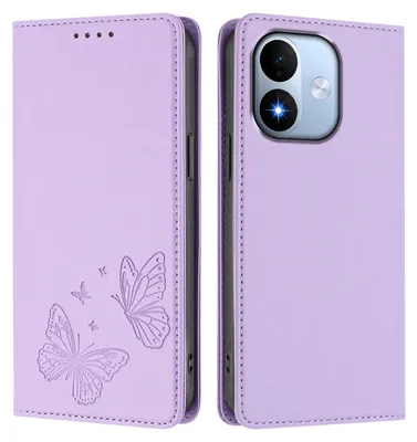 Image de Étui en cuir pour Xiaomi Redmi Note 17 4G, avec motif papillon, type portefeuille rabattable avec support. Couleur : violet clair