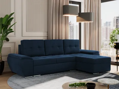 Produktbild von MKS MEBLE Sofa mit Schlaffunktion - Ecksofa mit Schlaffunktion und Bettkasten - Sofa 3 Sitzer - Schlafsofa - Couch - Schlafsofa mit Bettkasten - Umbria L - Dunkelblau Velvet
