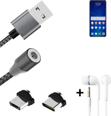 Produktbild von K-S-Trade® Hochwertiges Magnet-Lade-kabel Sync-Kabel Daten-Kabel + Kopfhörer kompatibel mit ZTE Axon 31 5G mit USB-Typ-C-Anschluss und