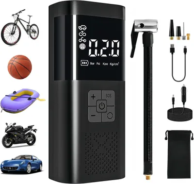 Produktbild von Elektrische Luftpumpe, Tragbarer 150PSI Luftpumpe mit 6000-mAh-Akku, elektrischer Luftkompressor, Digitaler LCD-Display, Mini Kompressor